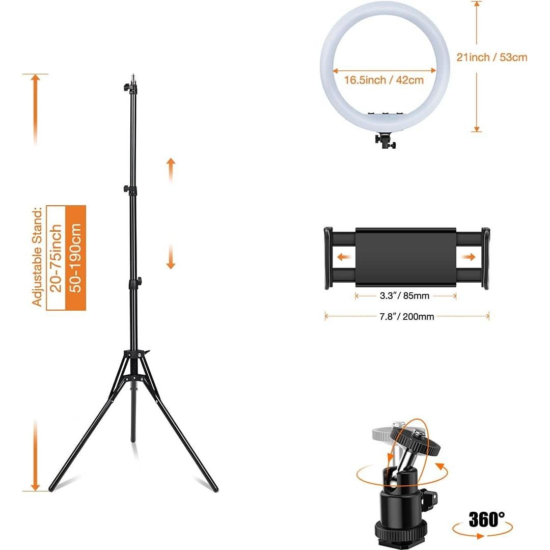 Inkeltech 21inch Ring Light with Tripod and Phone Holder, 3000K-6000K Dimmable Bi-Color LED Light Ring for Makeup, Selfie, Vlog, YouTube Video, Camera - Control with Remote