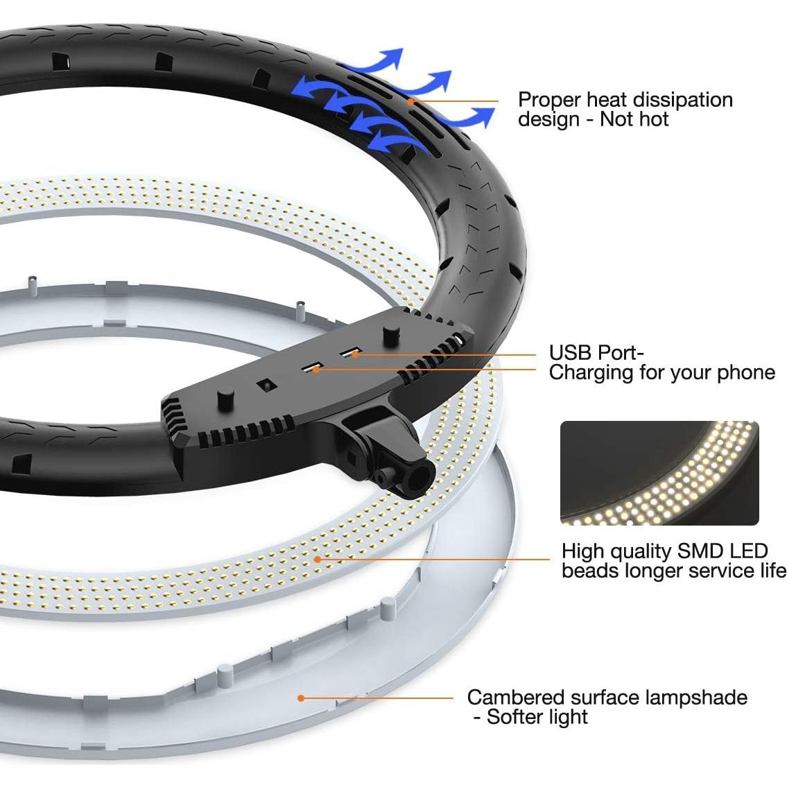 Inkeltech 21inch Ring Light with Tripod and Phone Holder, 3000K-6000K Dimmable Bi-Color LED Light Ring for Makeup, Selfie, Vlog, YouTube Video, Camera - Control with Remote