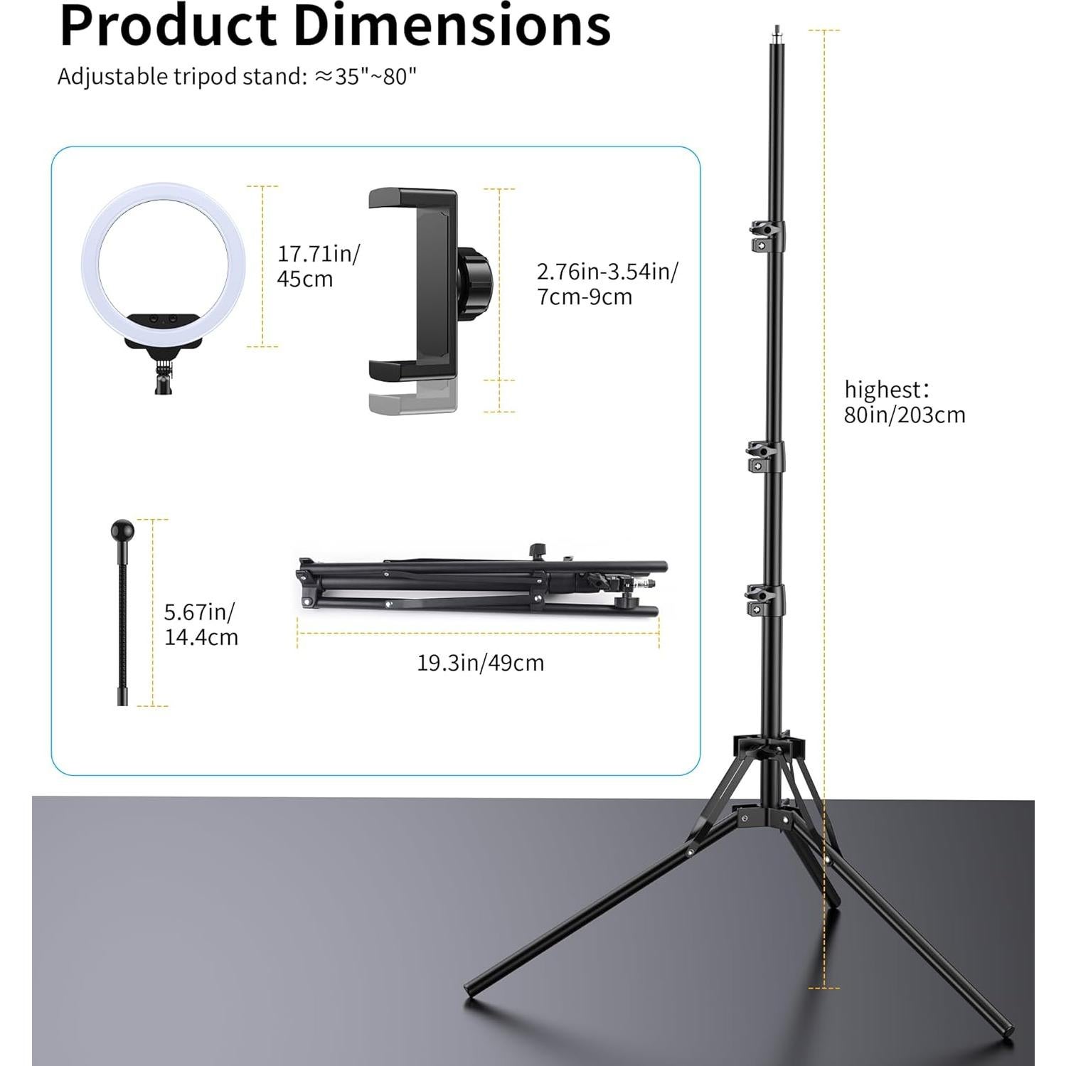 Kit Luz de Anillo 45W Zecti 18" Regulable 2700-6500K con Soporte