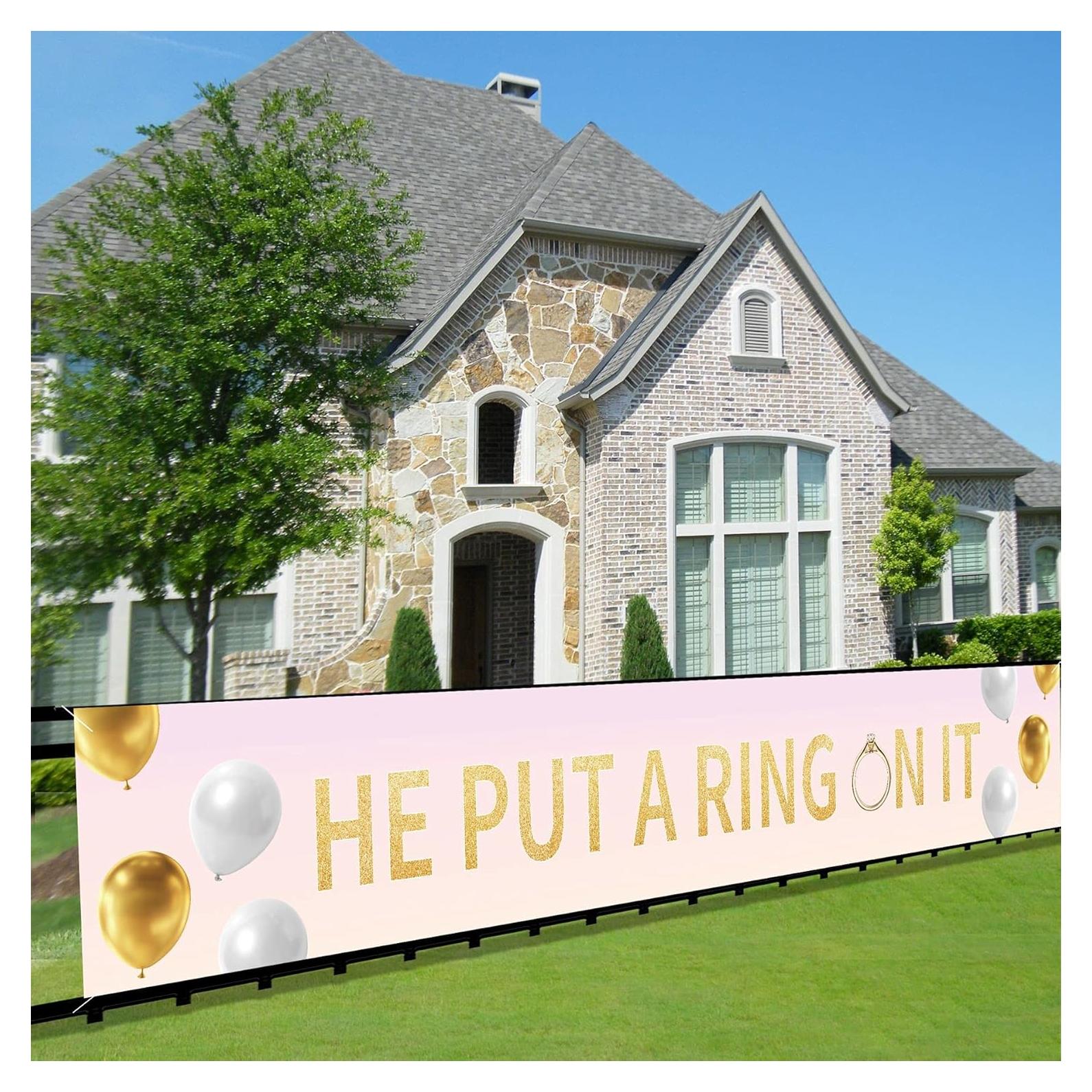 Banner de Boda Joyiou 3x0.5m He Put a Ring on It Decoración