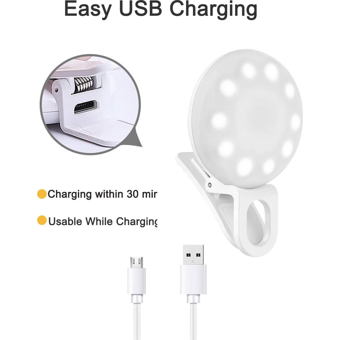 Mini Ring Light, Upgraded Sansent Small Clip On Ring Light, Portable LED Light for Phone, 4 Color Lighting Modes and Adjustable Brightness Selfie Light, Tool for Tiktok Stuff, Photos (White)