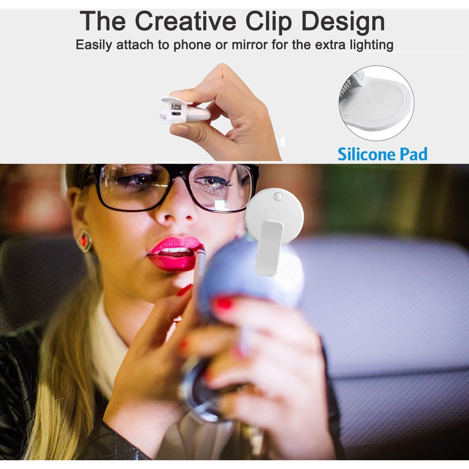 Mini Ring Light, Upgraded Sansent Small Clip On Ring Light, Portable LED Light for Phone, 4 Color Lighting Modes and Adjustable Brightness Selfie Light, Tool for Tiktok Stuff, Photos (White)