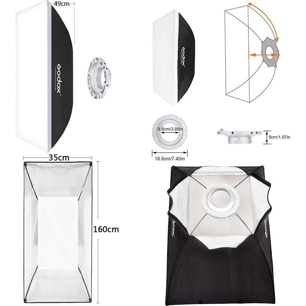 Softbox Rectangular Godox 35x160cm Montaje Bowens para Estudio