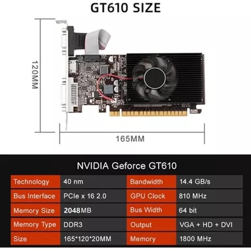 Tarjeta Gráfica XUANMO GT610 2GB PCIe DVI HDMI 64bit