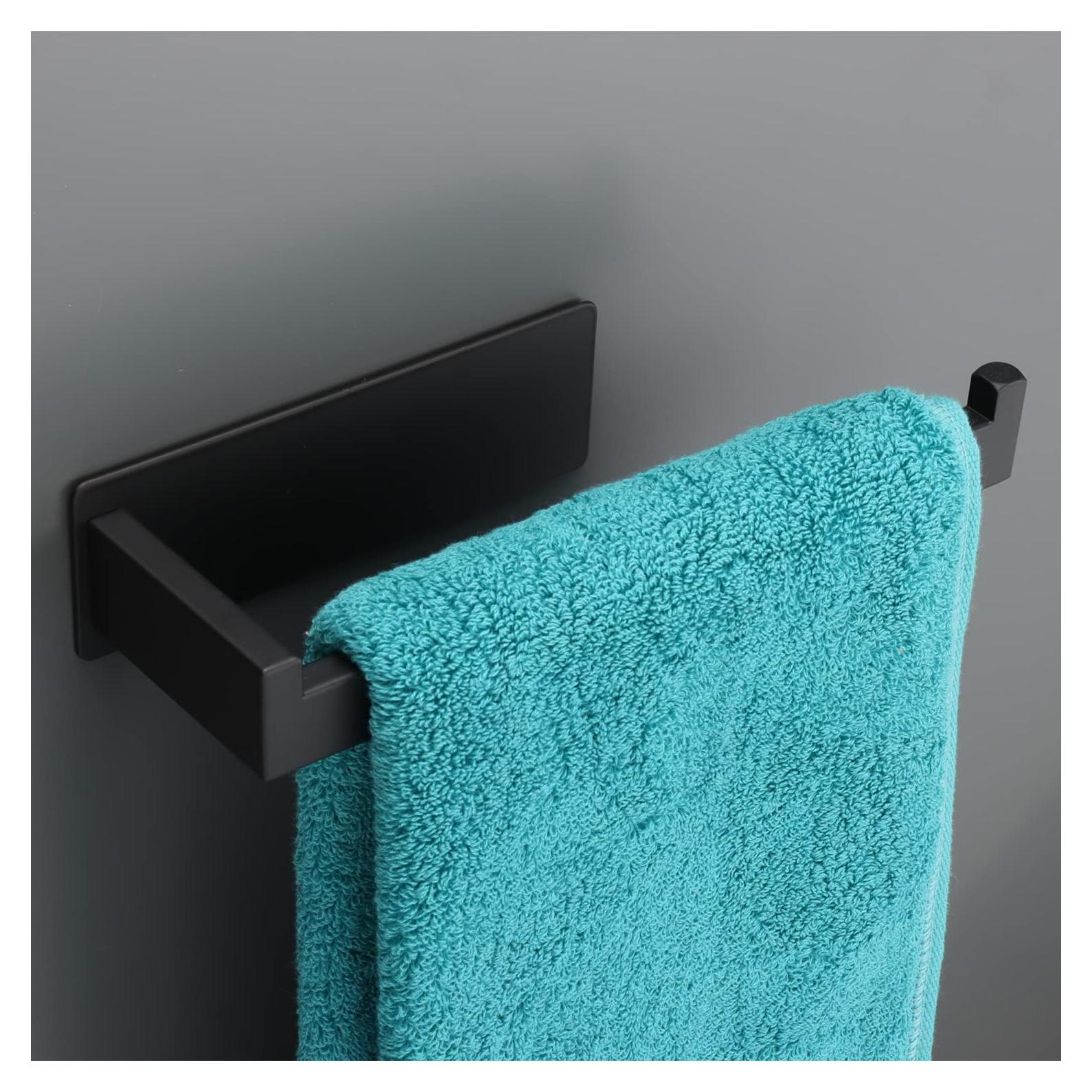Hand Towel Holder, Strong Self Adhesive Hand Towel Ring, Thicken SUS304 Stainless Steel Hand Towel Bar/Rack, No Drilling Modern Hand Towel Hanger (Matte Black, 9 in)