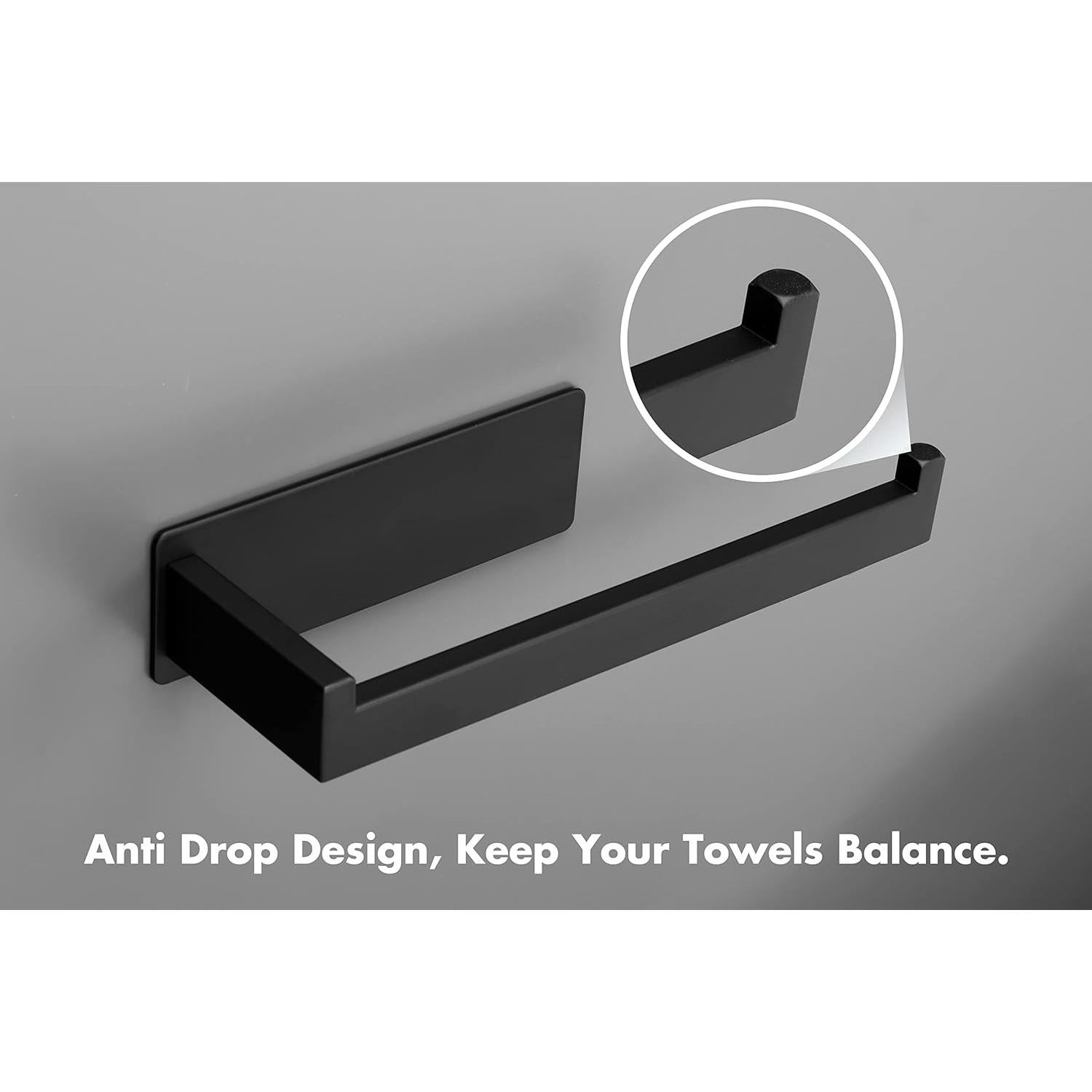 Hand Towel Holder, Strong Self Adhesive Hand Towel Ring, Thicken SUS304 Stainless Steel Hand Towel Bar/Rack, No Drilling Modern Hand Towel Hanger (Matte Black, 9 in)