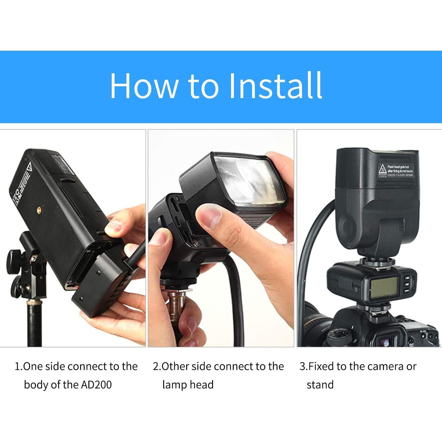 Cabezal de Flash Godox EC200 200W con Cable de 2m para AD200/AD200Pro