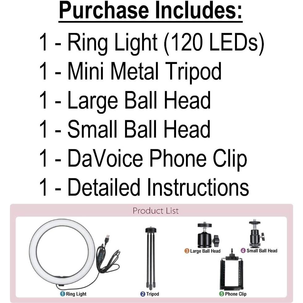 Anillo de Luz LED DaVoice 25 cm con Soporte y 3 Modos