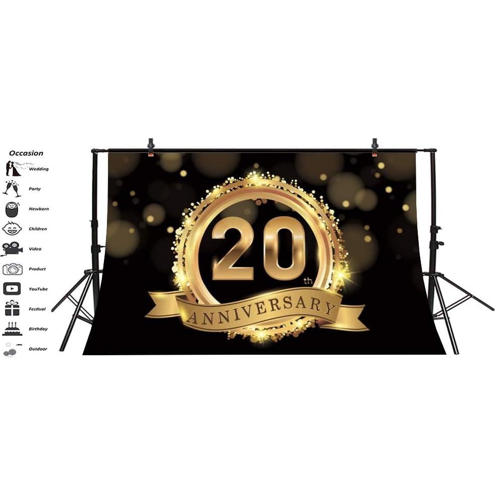 Fondo de Fotografía Vinilo Yeele 2.2x1.5m 20 Aniversario Dorado