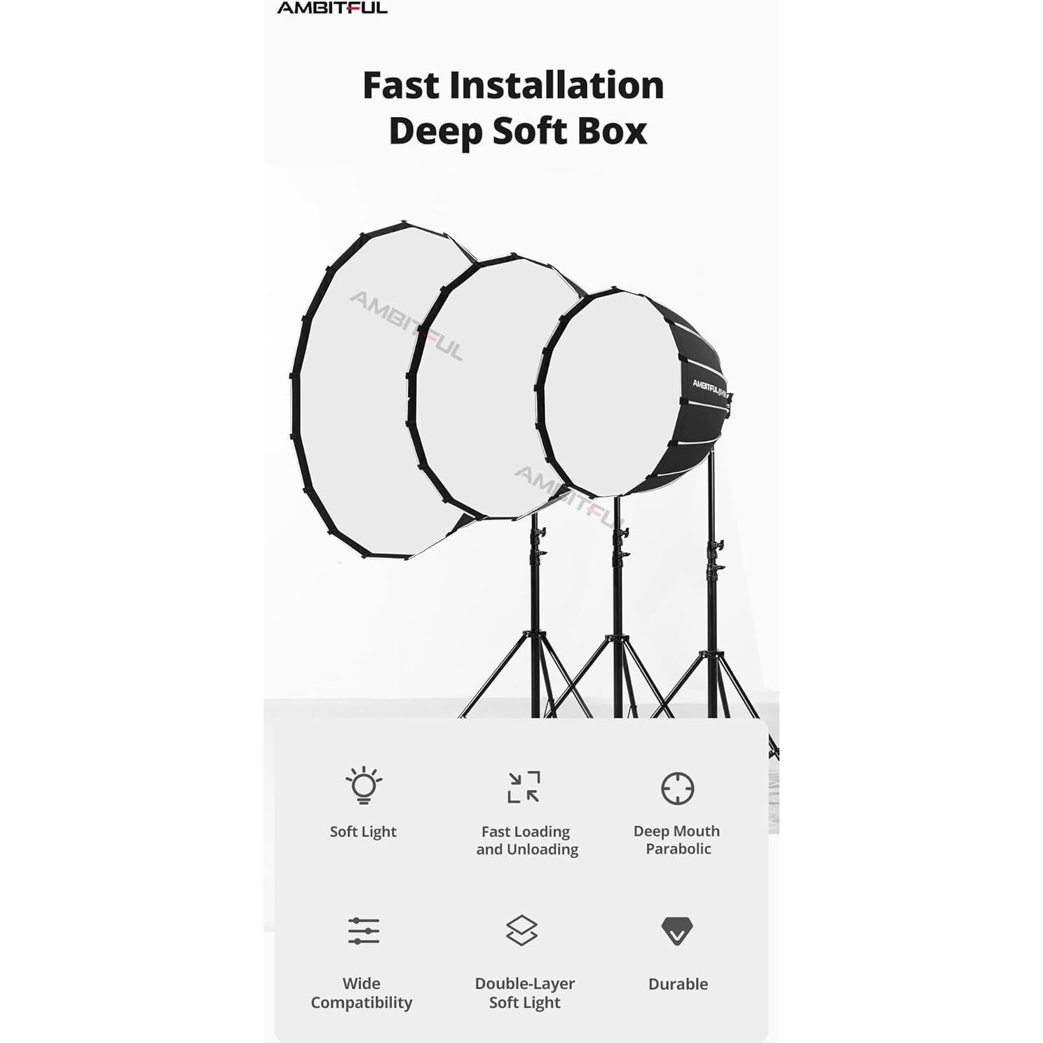 Softbox Parabólico AMBITFUL QD-P70 70cm con Rejilla de Panal