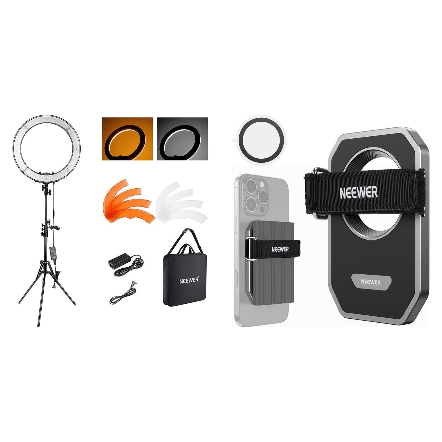 Luz de Anillo NEEWER 18" 55W LED con Soporte y Filtros