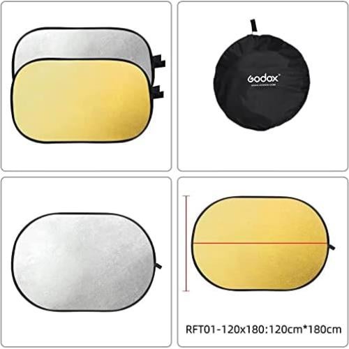 Reflector de Luz Plegable Godox 120x180cm 2-en-1 Dorado/Plateado