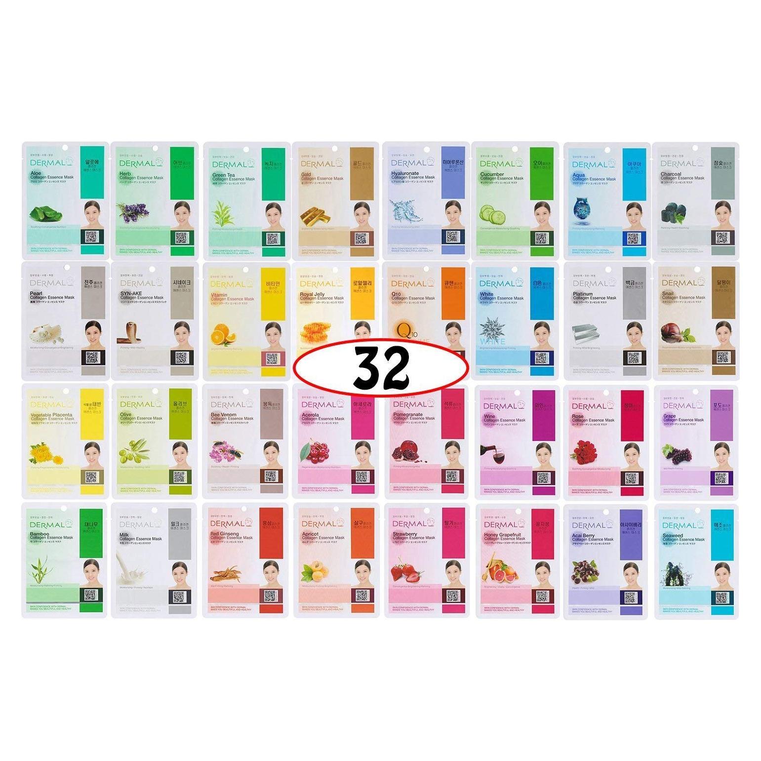 Mascarilla Facial de Colágeno DERMAL - Hidratante y Calmante - Paquete de 32 Unidades