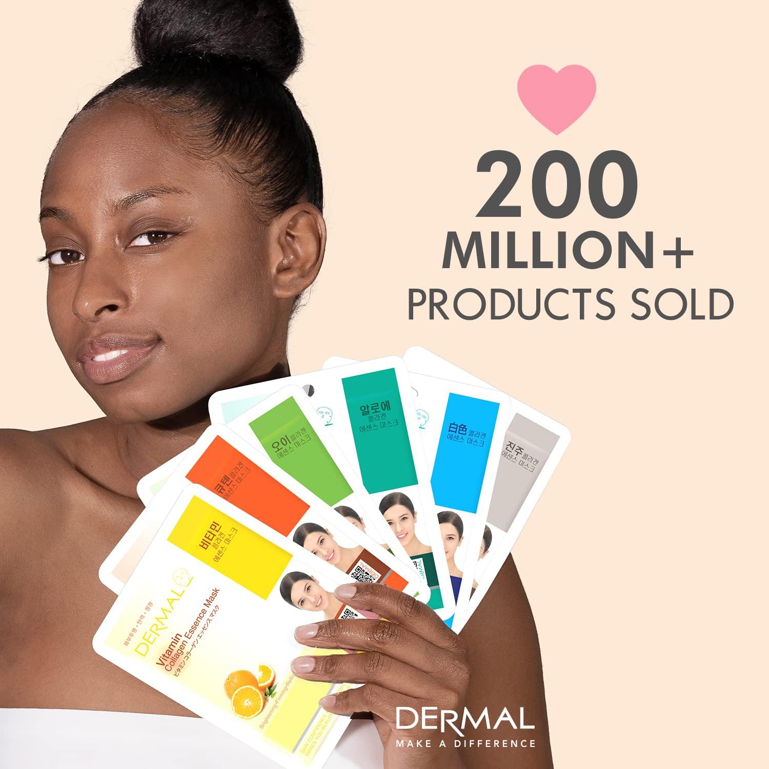 Mascarilla Facial de Colágeno DERMAL - Hidratante y Calmante - Paquete de 32 Unidades