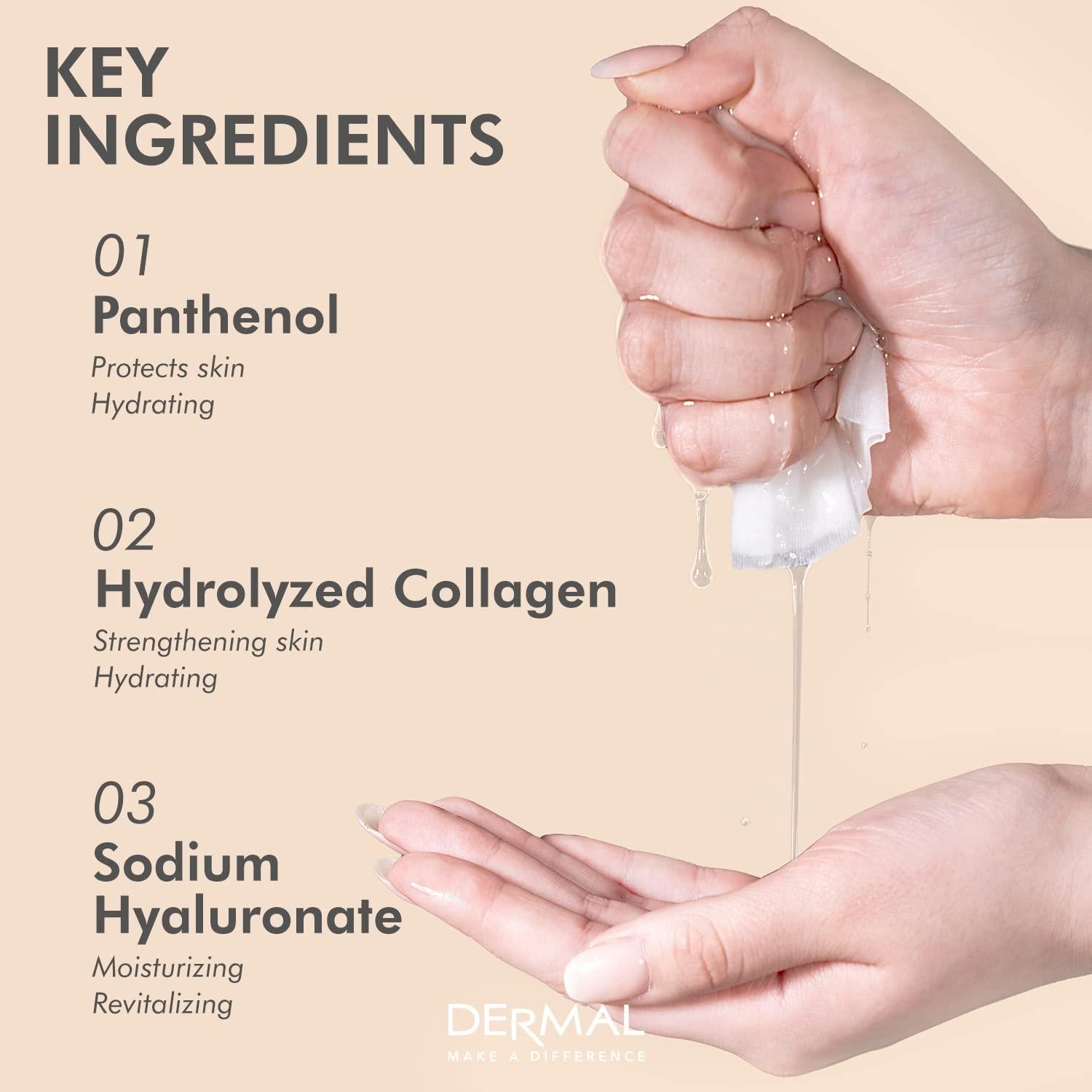 Mascarilla Facial de Colágeno DERMAL - Hidratante y Calmante - Paquete de 32 Unidades