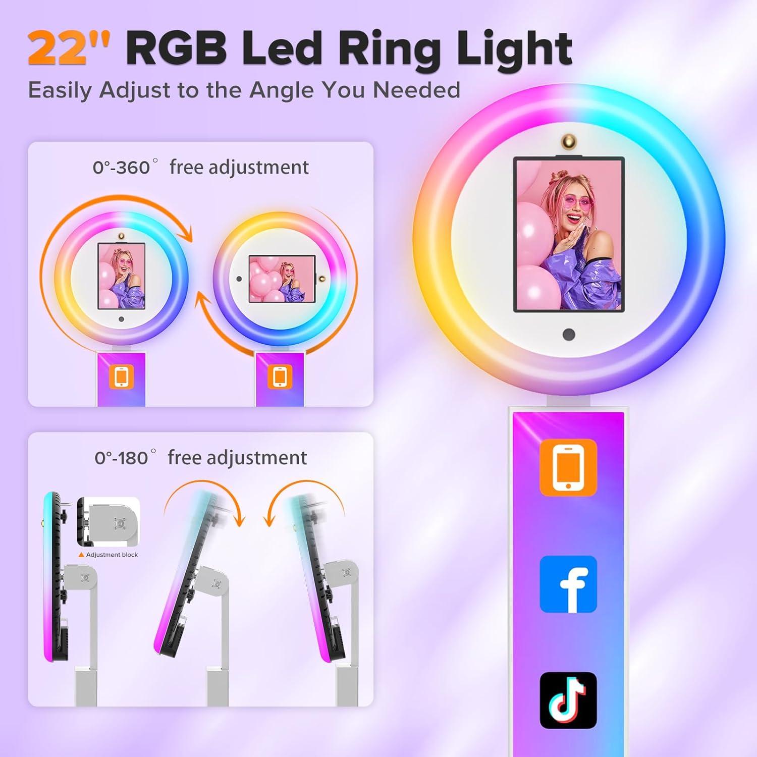 Portable Photo Booth for iPad 10.2in 10.9in 11in 12.9in 13in, Selfie Photobooth Stand Shell Machine with Light Ring Flight Case Logo Custom, Software Remote Control Music Sync for Parties