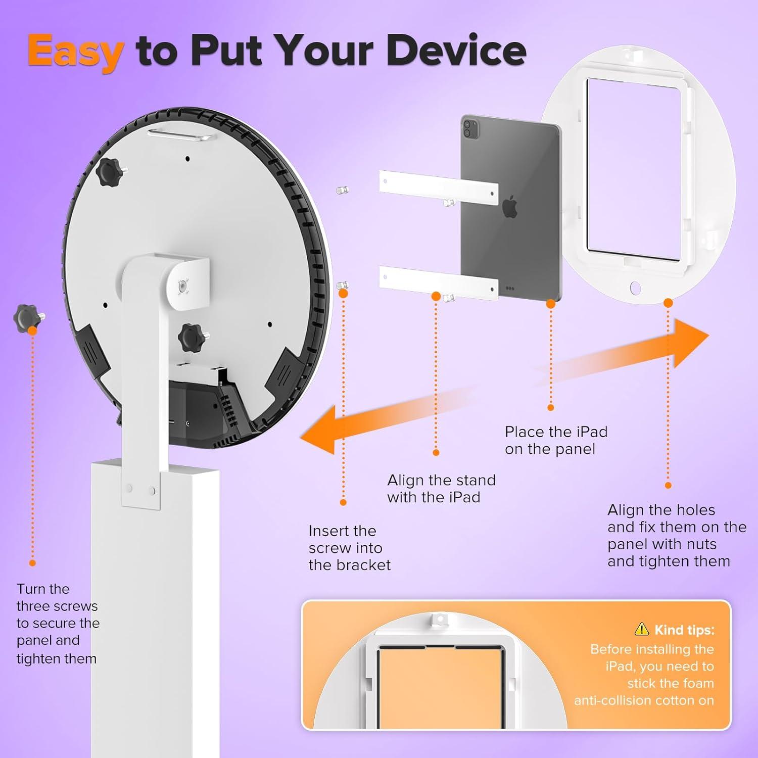 Portable Photo Booth for iPad 10.2in 10.9in 11in 12.9in 13in, Selfie Photobooth Stand Shell Machine with Light Ring Flight Case Logo Custom, Software Remote Control Music Sync for Parties