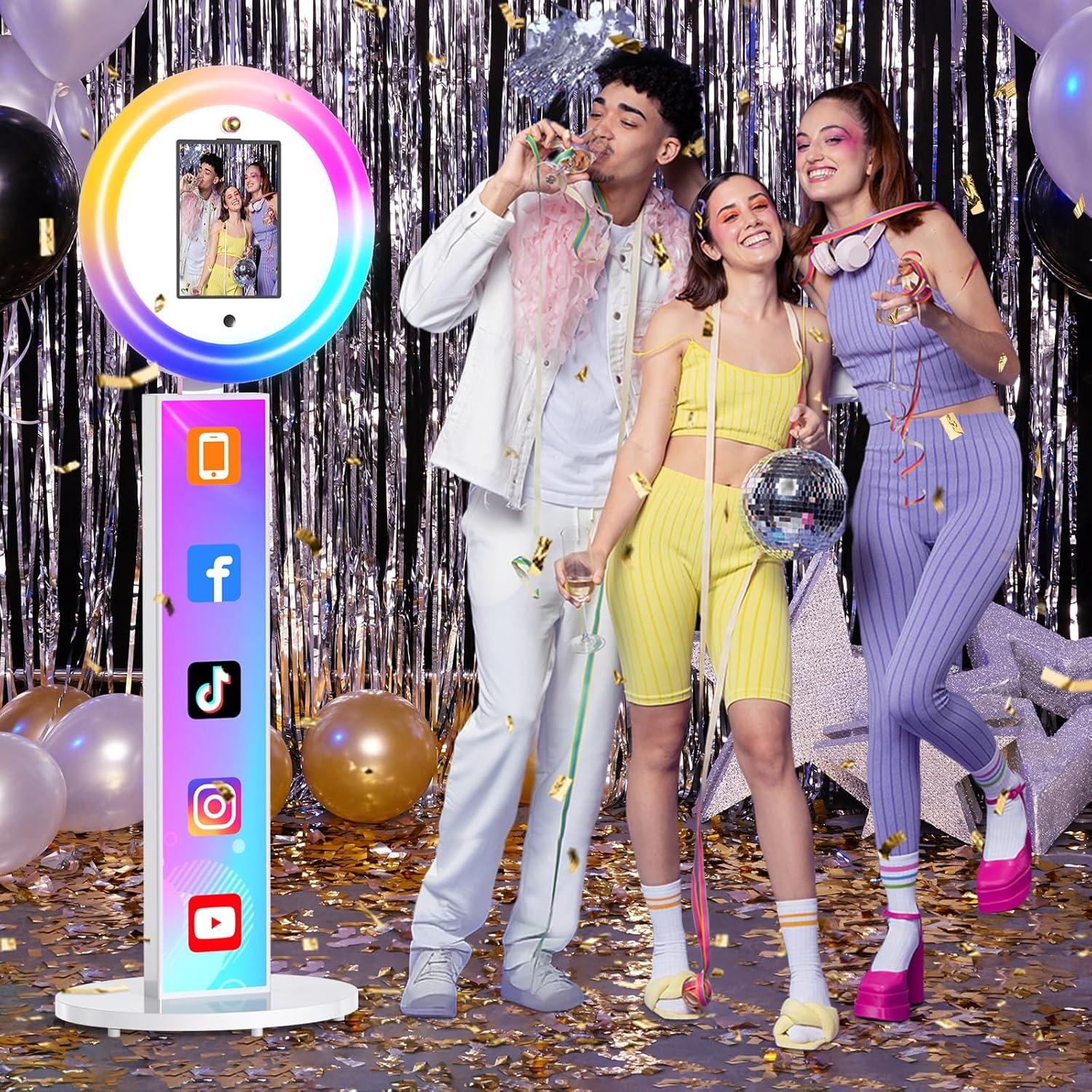 Portable Photo Booth for iPad 10.2in 10.9in 11in 12.9in 13in, Selfie Photobooth Stand Shell Machine with Light Ring Flight Case Logo Custom, Software Remote Control Music Sync for Parties