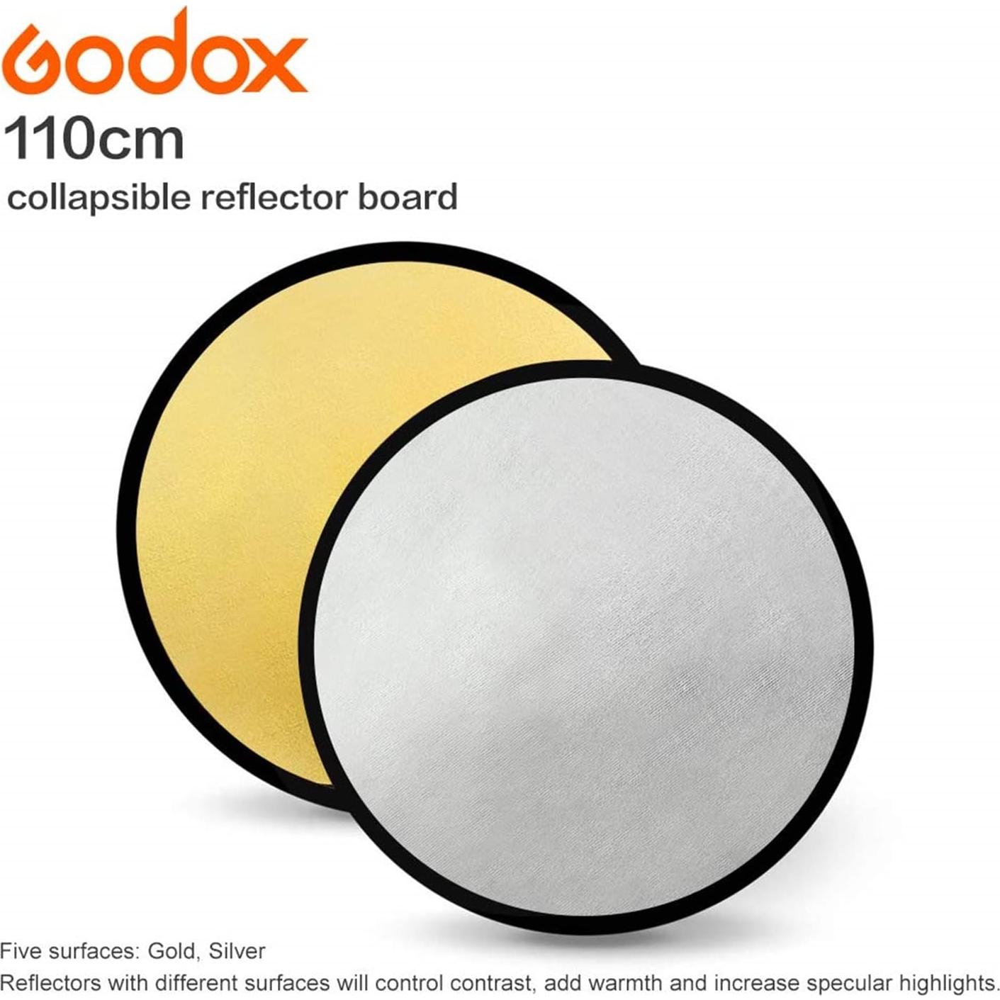 Reflector Plegable 110cm Godox 2-en-1 Dorado Plateado