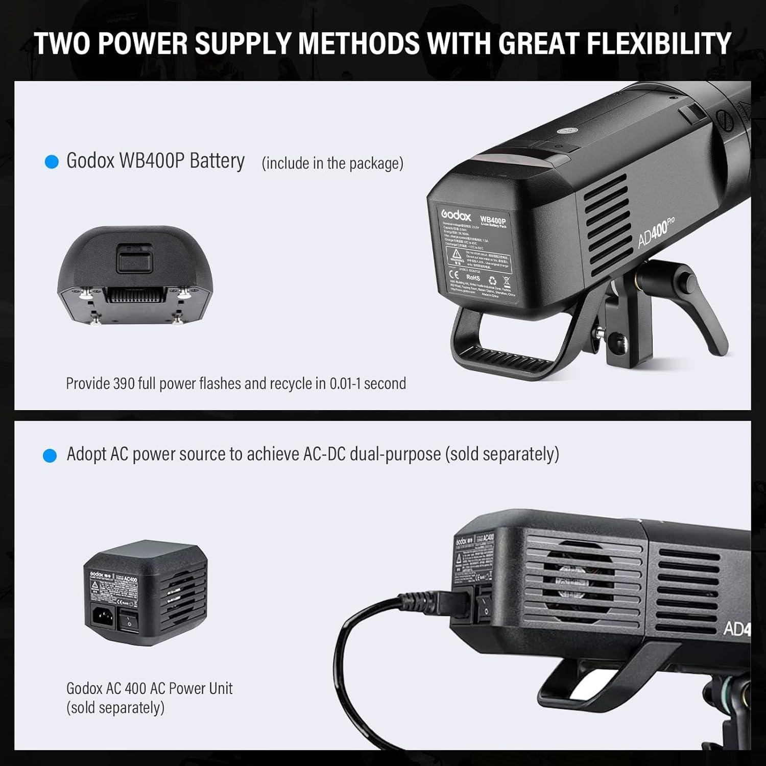 Flash Externo Godox AD400Pro 400Ws TTL HSS 2.4G Batería