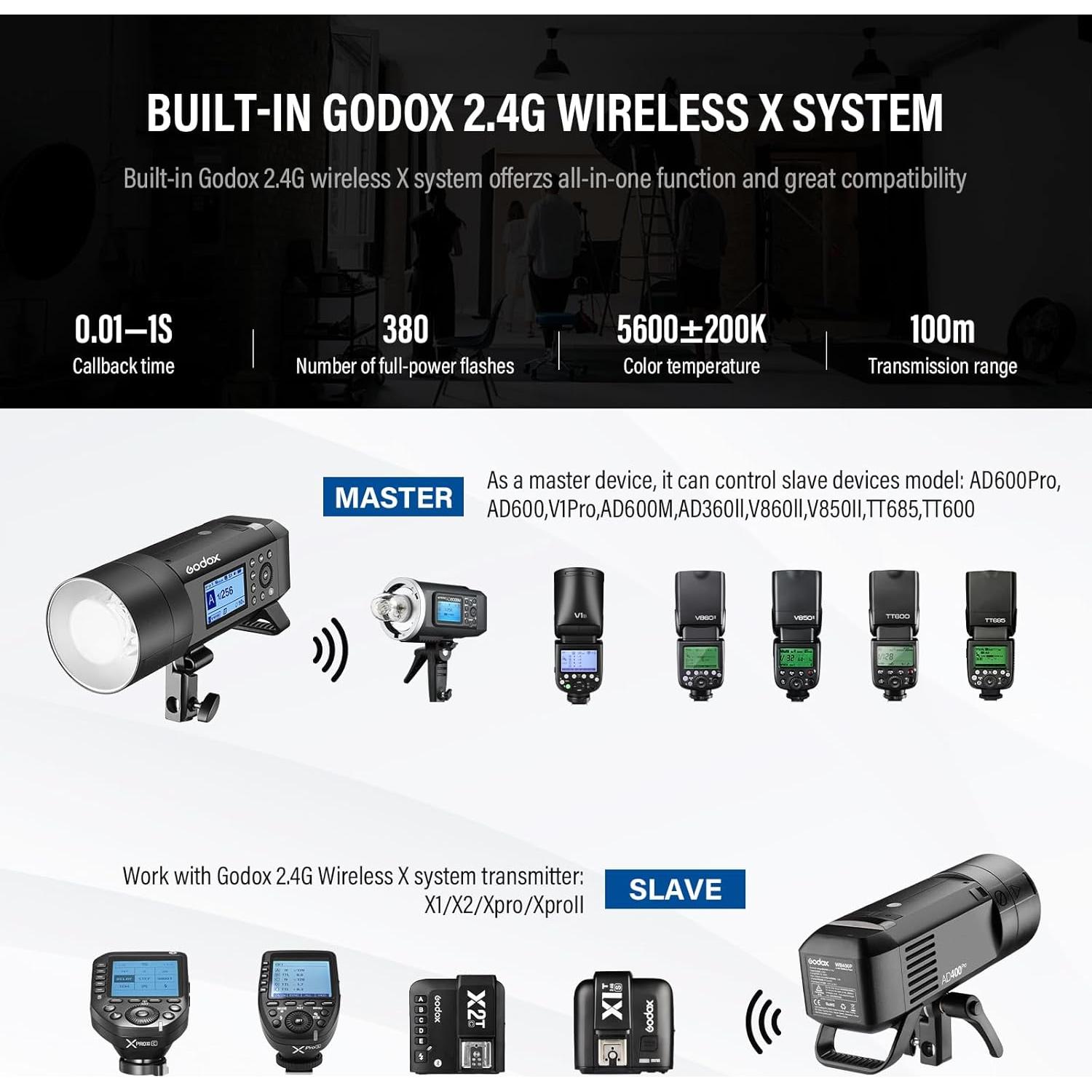 Flash Externo Godox AD400Pro 400Ws TTL HSS 2.4G Batería