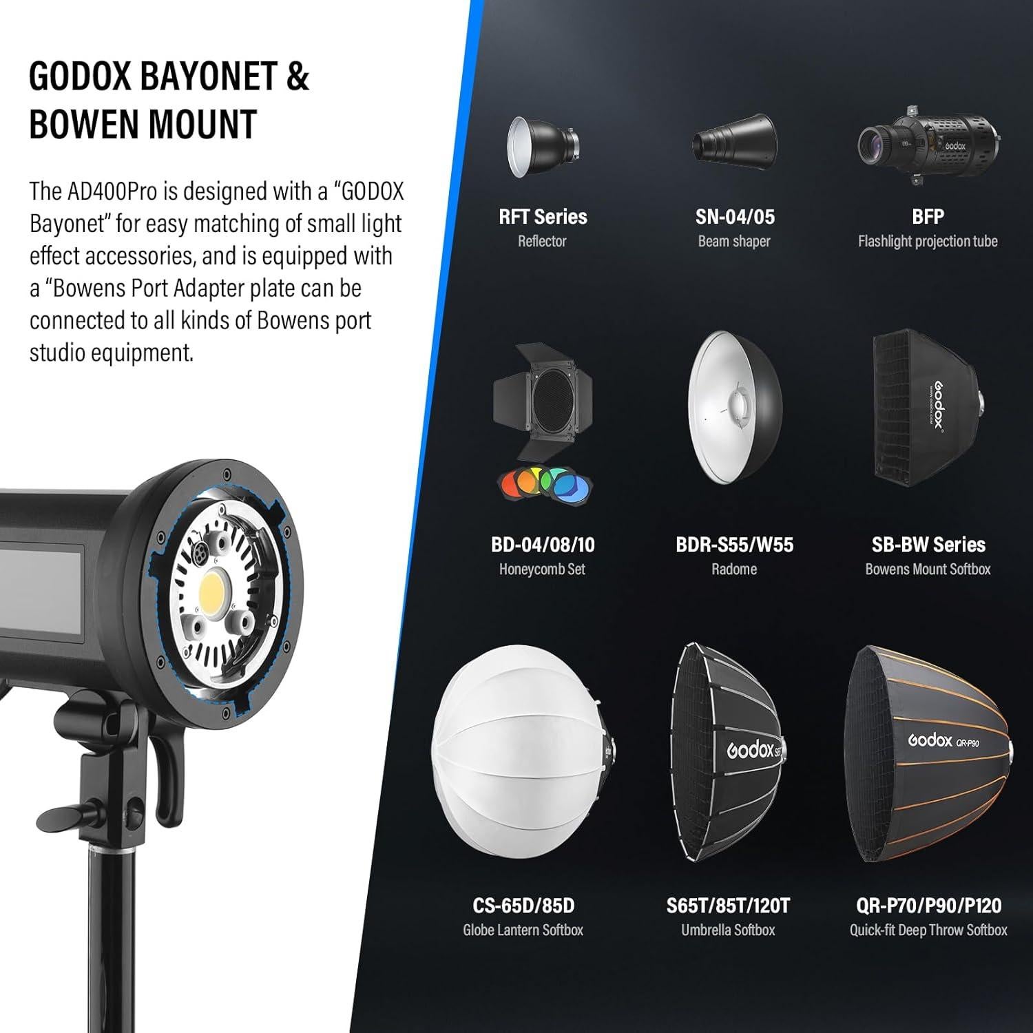 Flash Externo Godox AD400Pro 400Ws TTL HSS 2.4G Batería