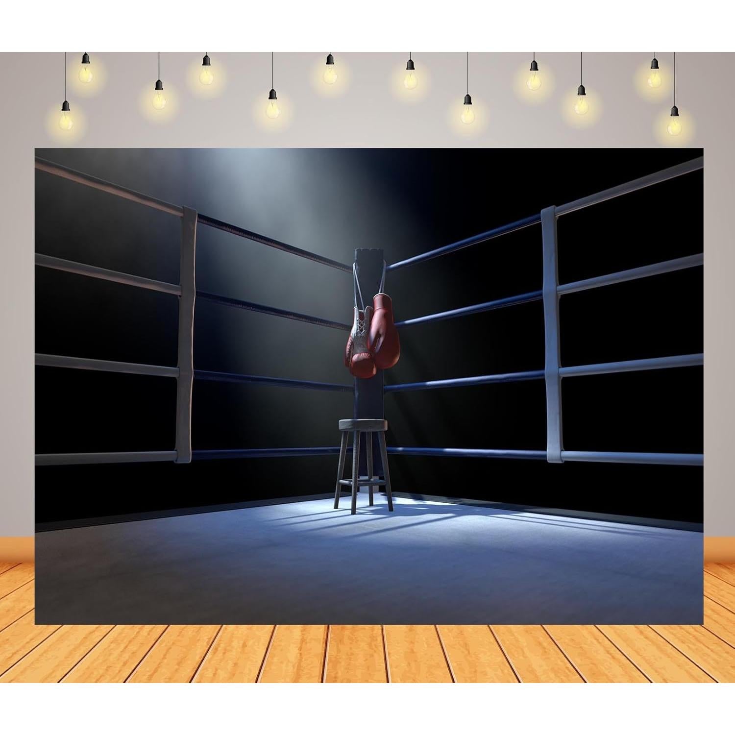 7x5ft Fabric Boxing Ring Backdrop Boxing Ring Backdrop Stadium Lighting 3D Boxing Arena Background for Baby Shower Kids Birthday Party Decorations Photo Booth Props, N1-A21718-75