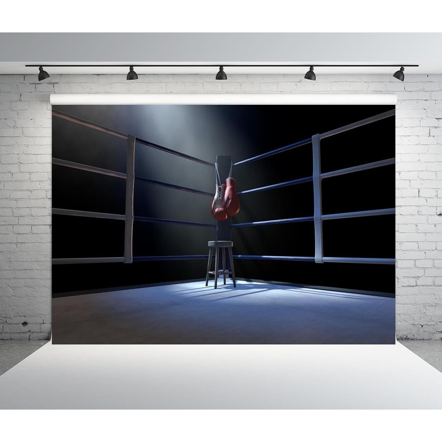 7x5ft Fabric Boxing Ring Backdrop Boxing Ring Backdrop Stadium Lighting 3D Boxing Arena Background for Baby Shower Kids Birthday Party Decorations Photo Booth Props, N1-A21718-75