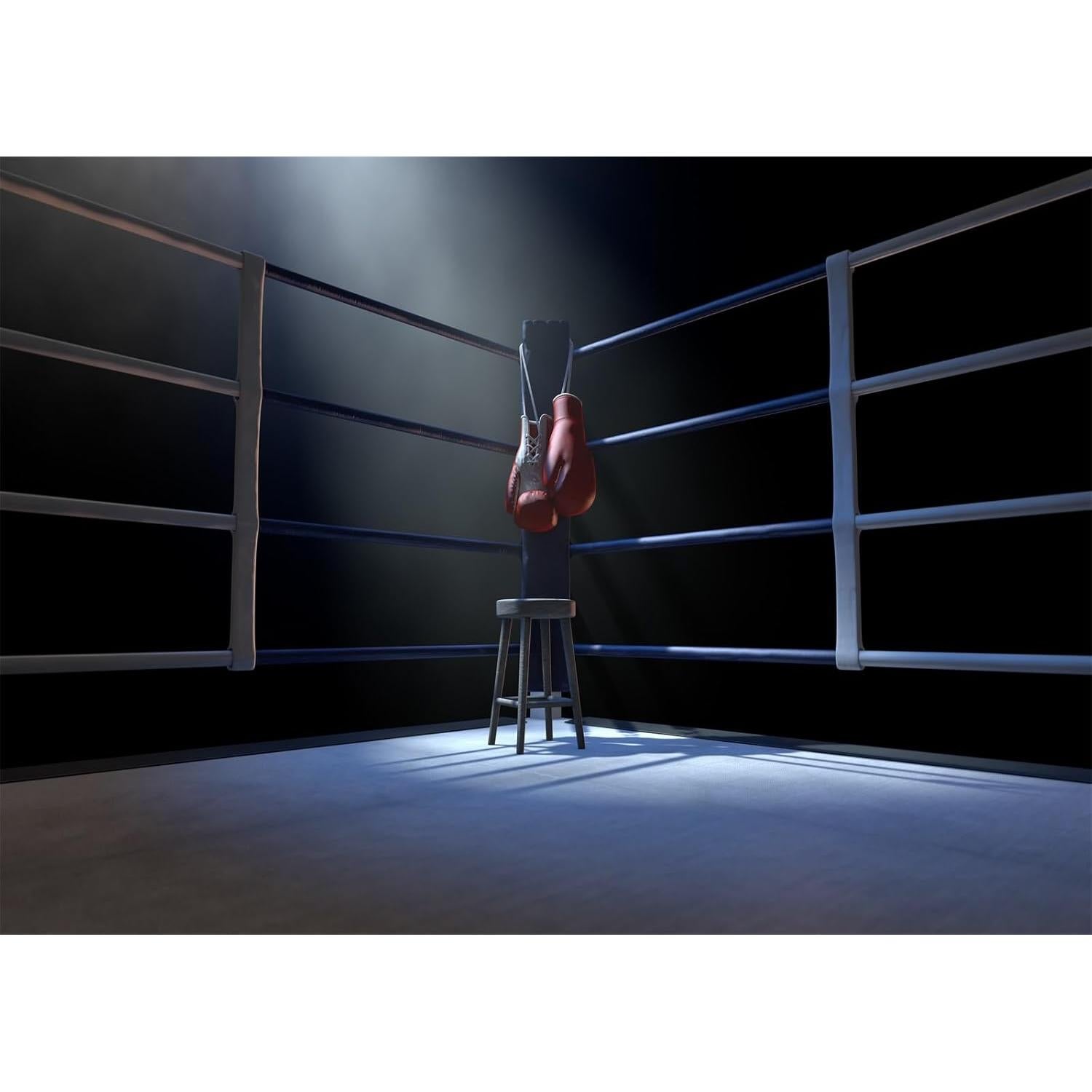 7x5ft Fabric Boxing Ring Backdrop Boxing Ring Backdrop Stadium Lighting 3D Boxing Arena Background for Baby Shower Kids Birthday Party Decorations Photo Booth Props, N1-A21718-75