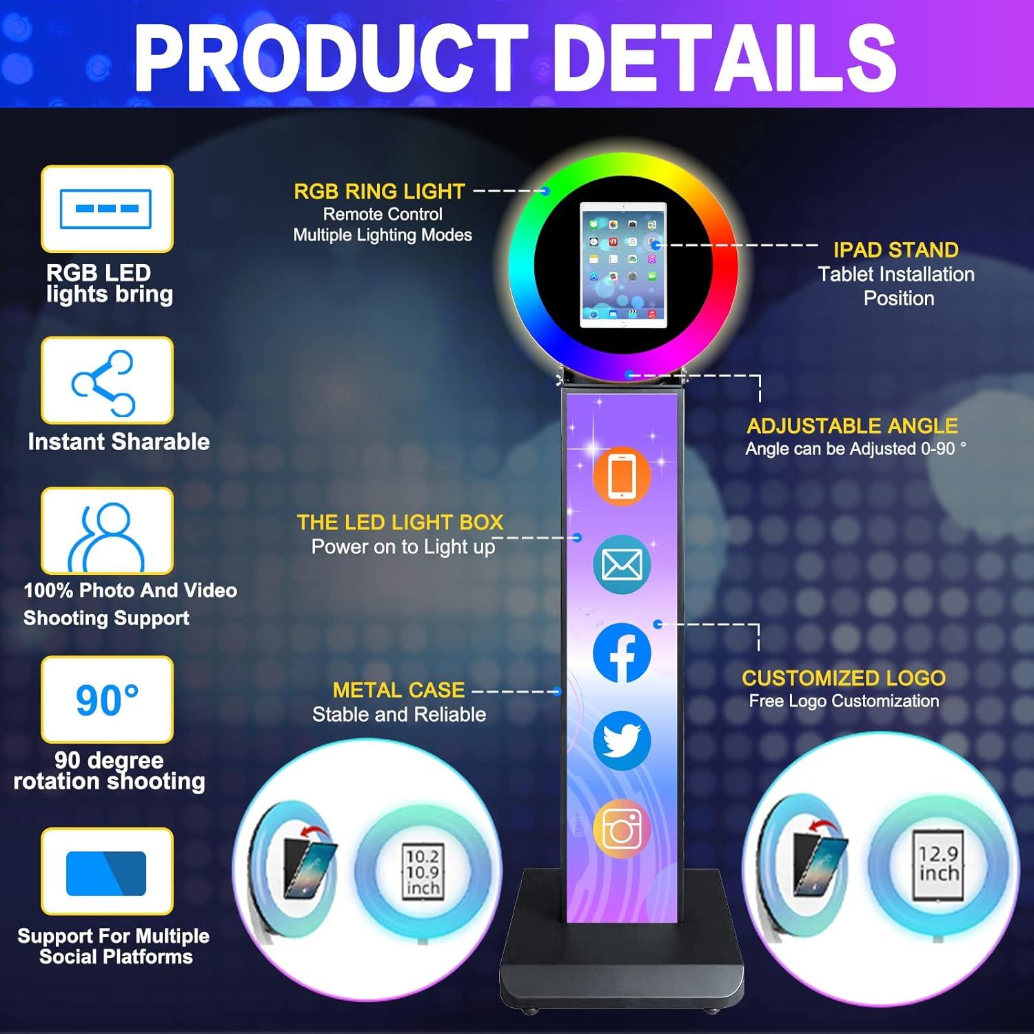 Cabina de fotos portátil ZLPOWER para iPad 10.2" y 11" con luz LED RGB