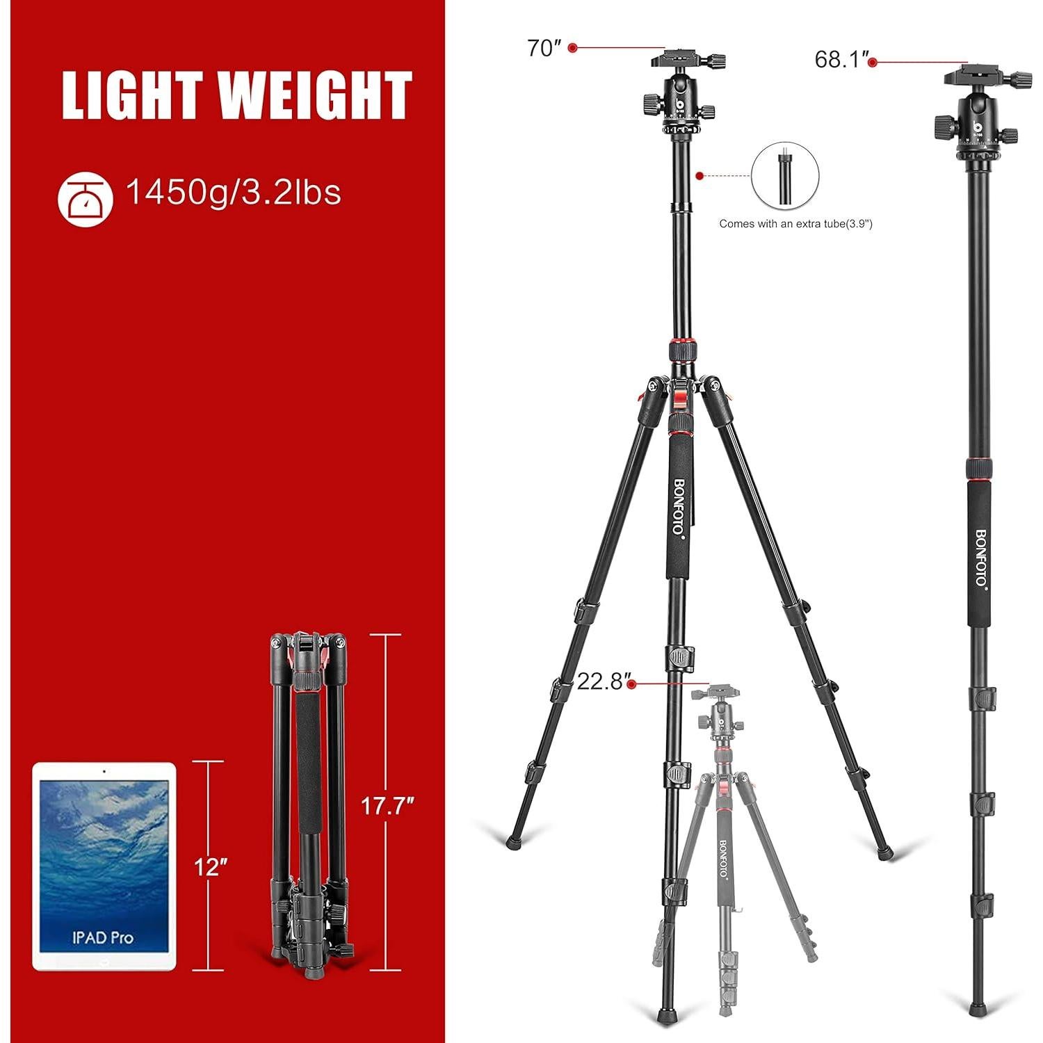 Trípode de Aluminio BONFOTO B168 para Cámara 1.45 kg