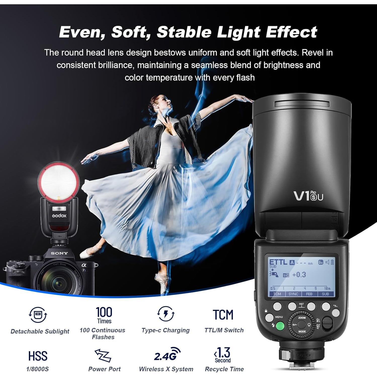 Flash Godox V1 Pro O para Cámara Olympus Panasonic TTL 76Ws