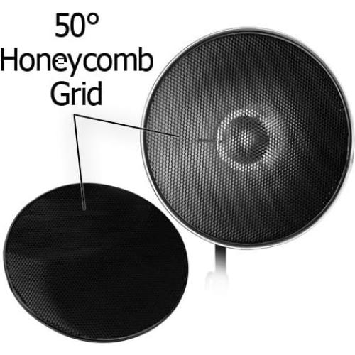 Fotodiox Pro Beauty Dish 18" Kit with Honeycomb Grid and Speedring for Photogenic Studio Max III 180, 320 Strobe Light & more