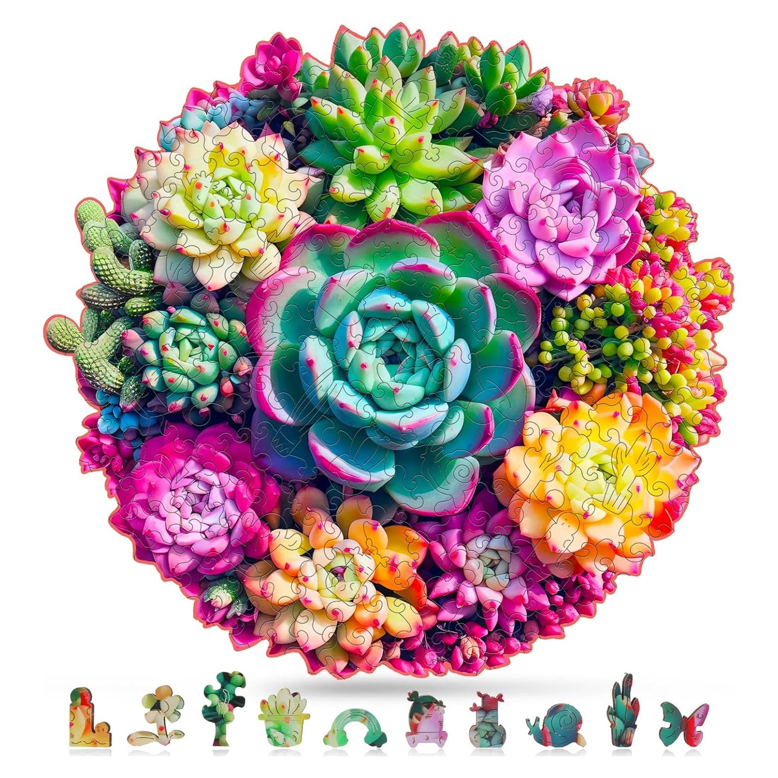 Rompecabezas de Madera Hopelucr 200 Piezas Suculentas 28.3x27.2cm