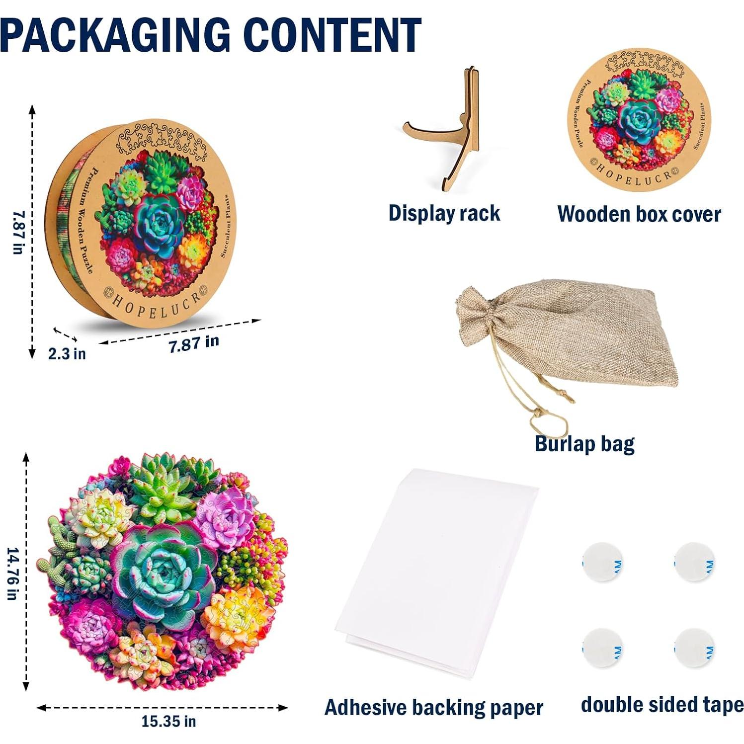 Rompecabezas de Madera Hopelucr 200 Piezas Suculentas 28.3x27.2cm