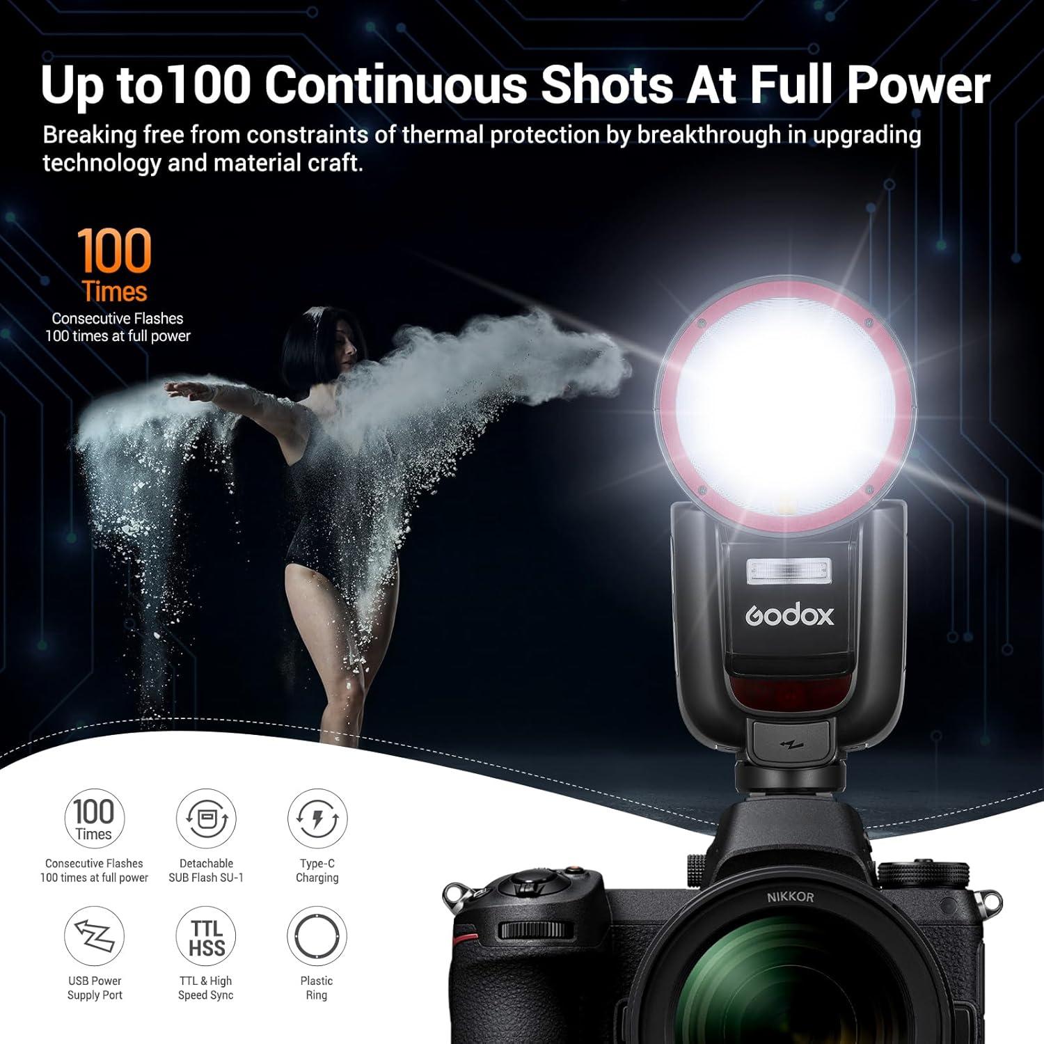 Flash Godox V1Pro NU para Nikon TTL 2.4G HSS 1/8000s