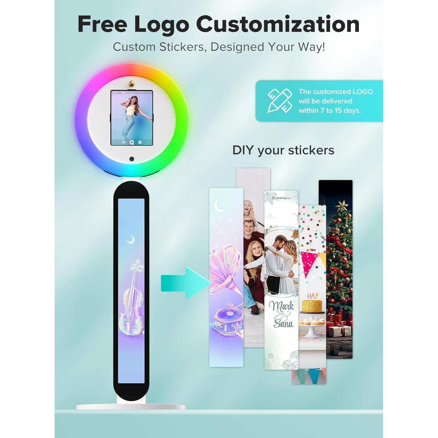 Portable Photo Booth,Photo Booth Machine for I Pad 10.2" 10.9'' 11'' 12.9''Digital Selfie Photobooth Customized Logo RGB LED Light Provide Cyratok Photo Booth Software for Events, Parties, Wedding