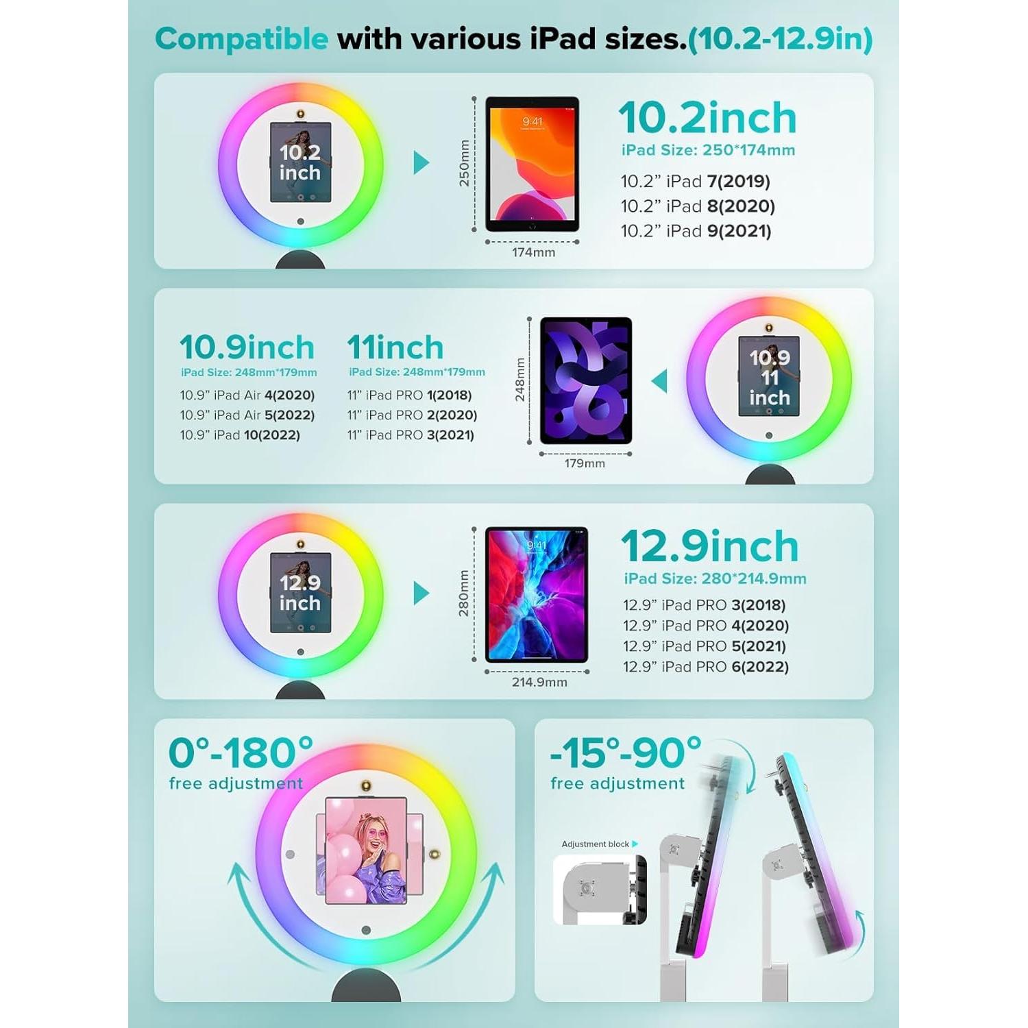 Portable Photo Booth,Photo Booth Machine for I Pad 10.2" 10.9'' 11'' 12.9''Digital Selfie Photobooth Customized Logo RGB LED Light Provide Cyratok Photo Booth Software for Events, Parties, Wedding