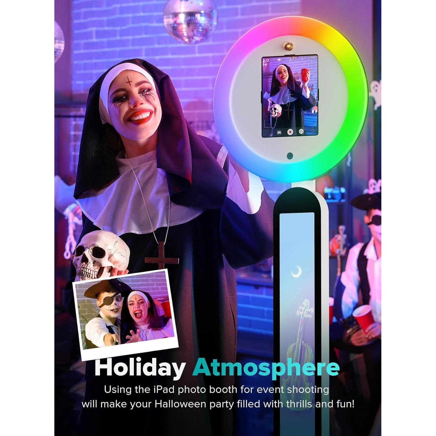 Portable Photo Booth,Photo Booth Machine for I Pad 10.2" 10.9'' 11'' 12.9''Digital Selfie Photobooth Customized Logo RGB LED Light Provide Cyratok Photo Booth Software for Events, Parties, Wedding