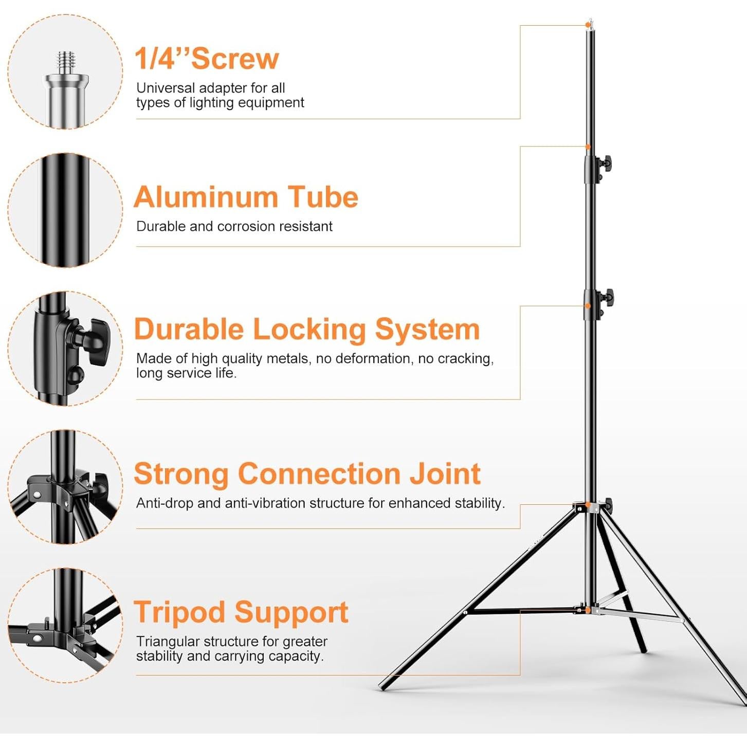 EMART 2 Pack Heavy Duty Light Stand 8.5ft, Aluminum Construction, Photo Video Studio Tripod，and Camera Bag Backpack Professional for DSLR/SLR Mirrorless Camera Accessories with Waterproof Rain Cover