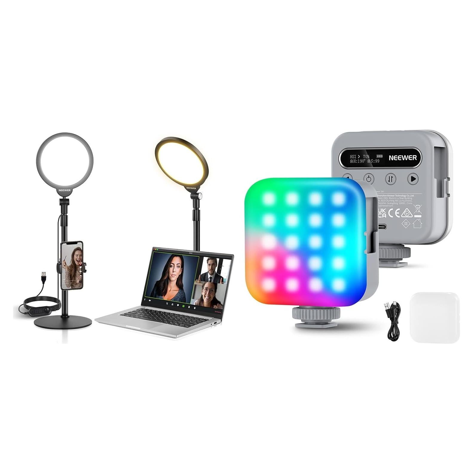 Luz de Anillo NEEWER R06 7" LED Ajustable 10W RGB para Video