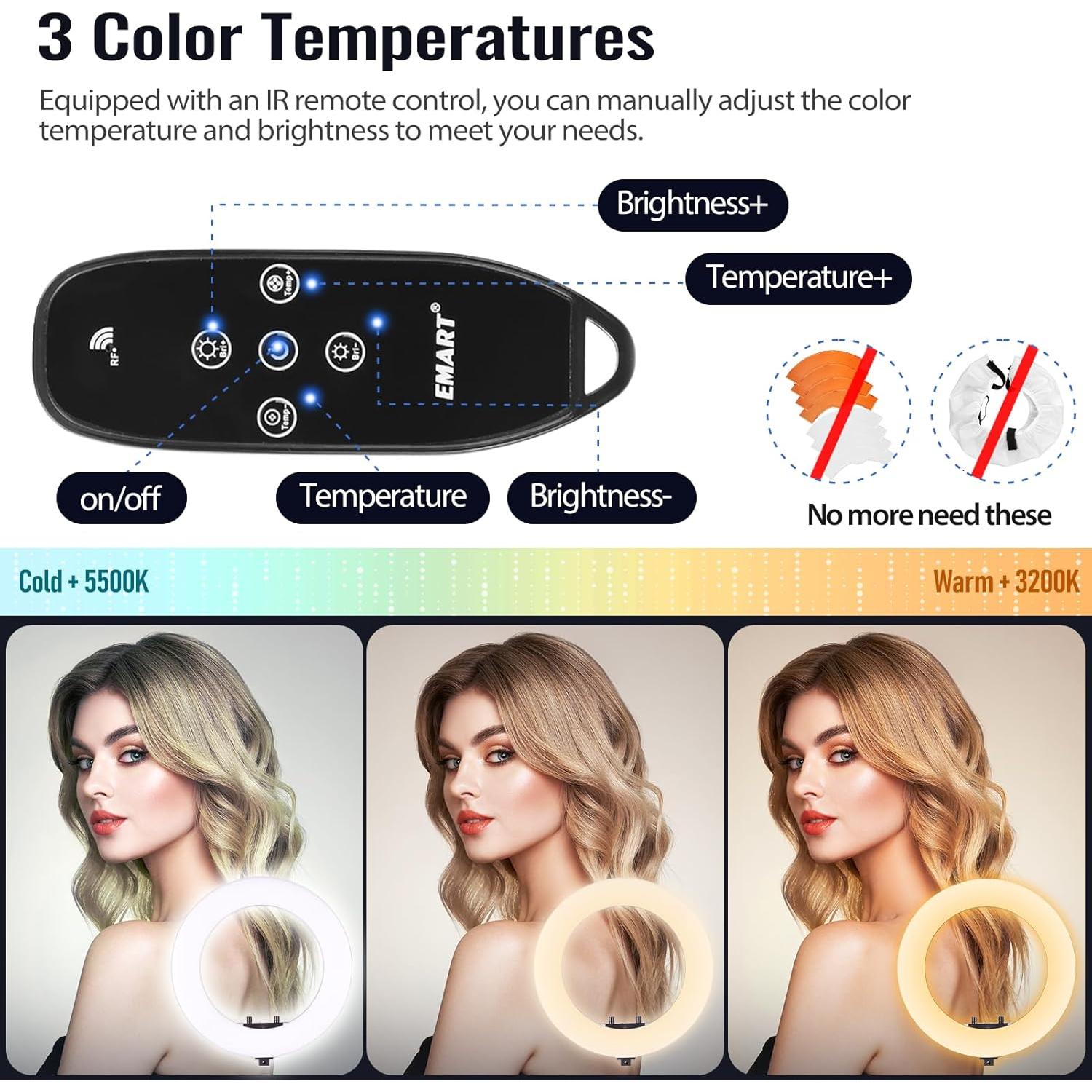 Luz de Anillo LED EMART 45 cm con Soporte y Fondo Blanco 2.5x3 m