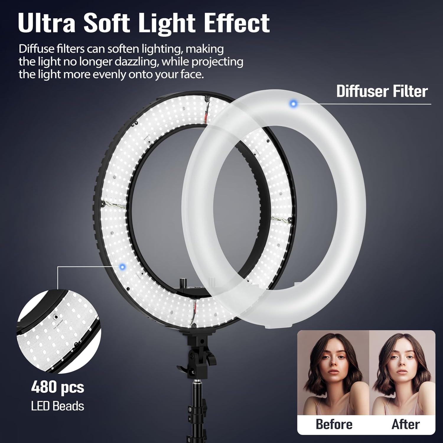 Luz de Anillo LED EMART 45 cm con Soporte y Fondo Blanco 2.5x3 m