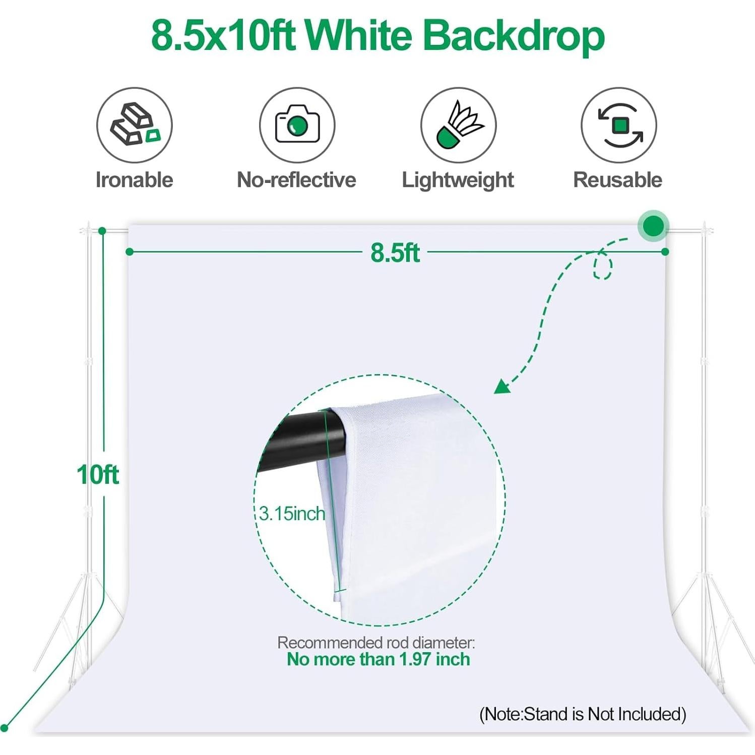 Luz de Anillo LED EMART 45 cm con Soporte y Fondo Blanco 2.5x3 m