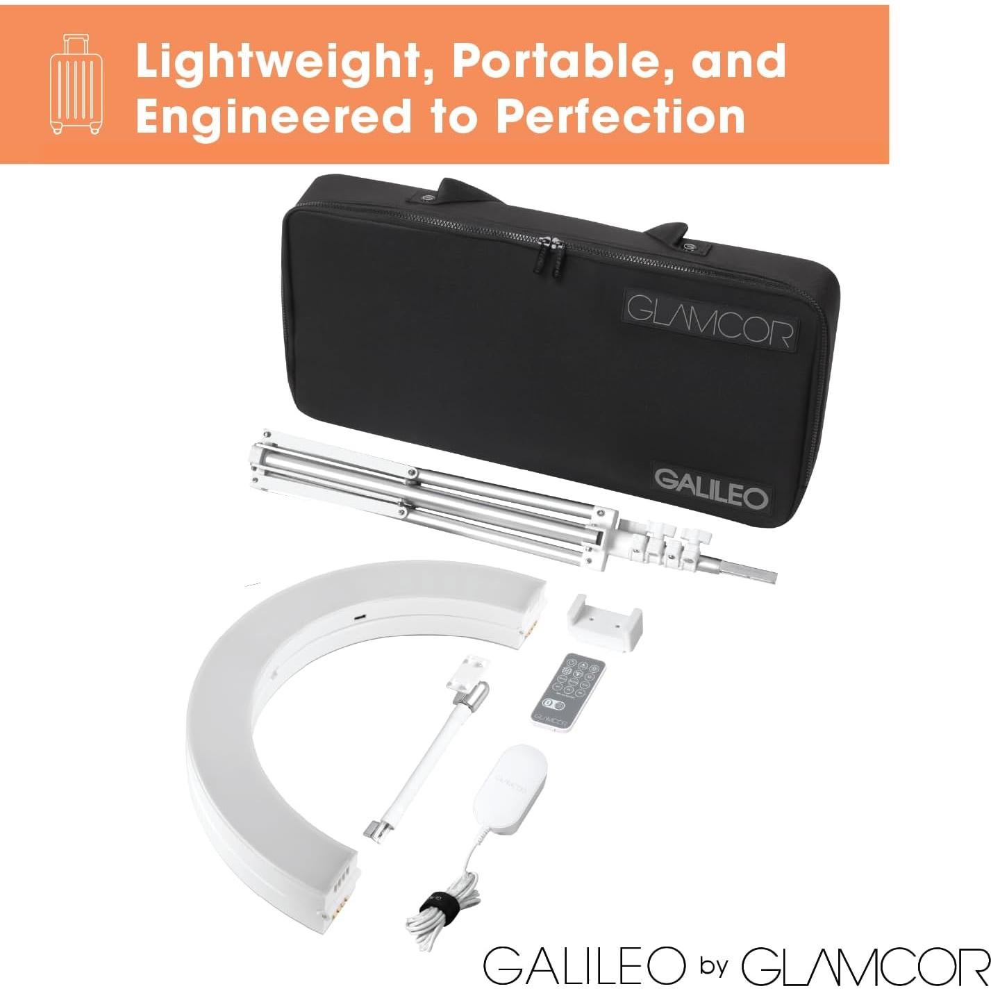 GLAMCOR Galileo Portable Ring Light Kit | 18" Foldable LED Ring Light with 2,700K - 5,600K Color Temperature Range, Remote with Presets and Smartphone Bluetooth Control, Travel Bag Included (White)