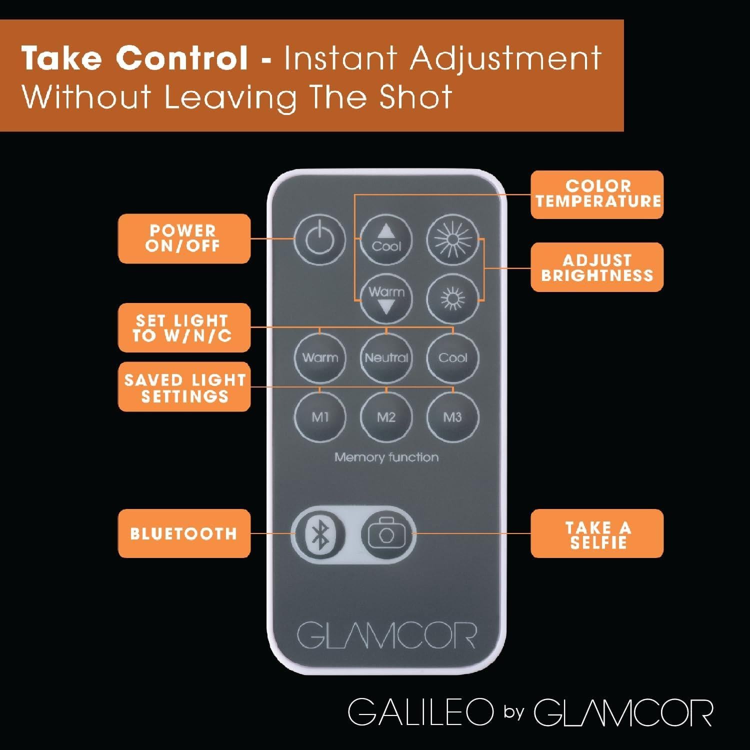 GLAMCOR Galileo Portable Ring Light Kit | 18" Foldable LED Ring Light with 2,700K - 5,600K Color Temperature Range, Remote with Presets and Smartphone Bluetooth Control, Travel Bag Included (White)