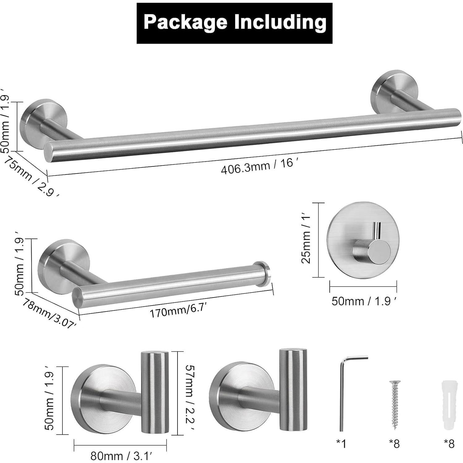 Conjunto de Accesorios de Baño NearMoon 5 Piezas Acero Inoxidable