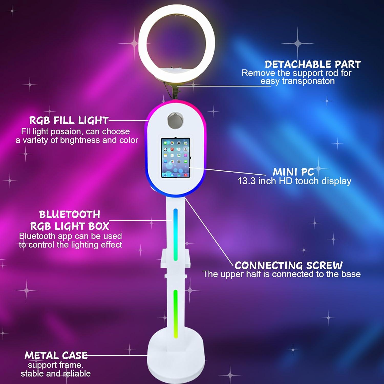 Portable Photo Booth for Ipad 10.2" 11" 12.9" APP Control Booth Shell Stand Compatible with iPad Stand Selfie Photo Booth Shell for DSLR with Ring Light for Birthday Party (White Full Set)