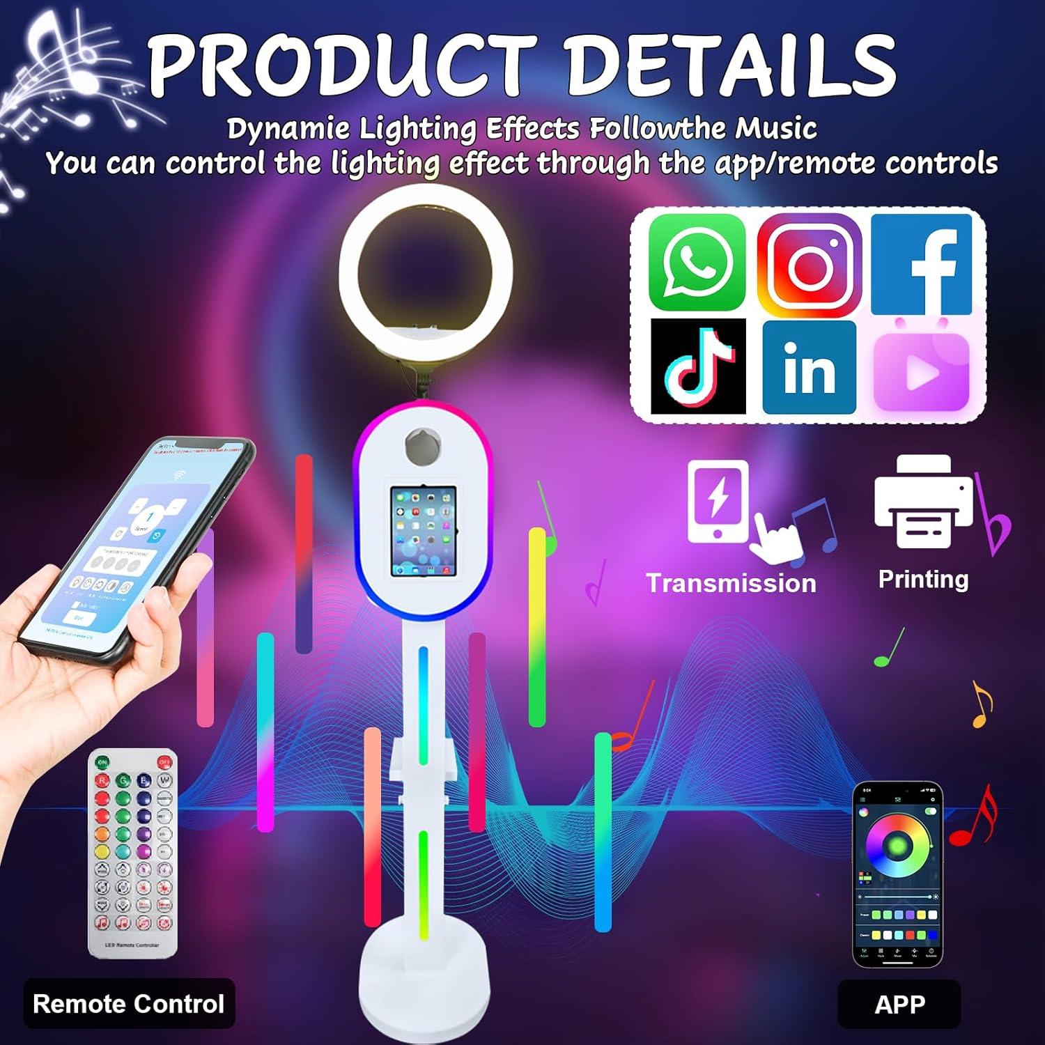 Portable Photo Booth for Ipad 10.2" 11" 12.9" APP Control Booth Shell Stand Compatible with iPad Stand Selfie Photo Booth Shell for DSLR with Ring Light for Birthday Party (White Full Set)