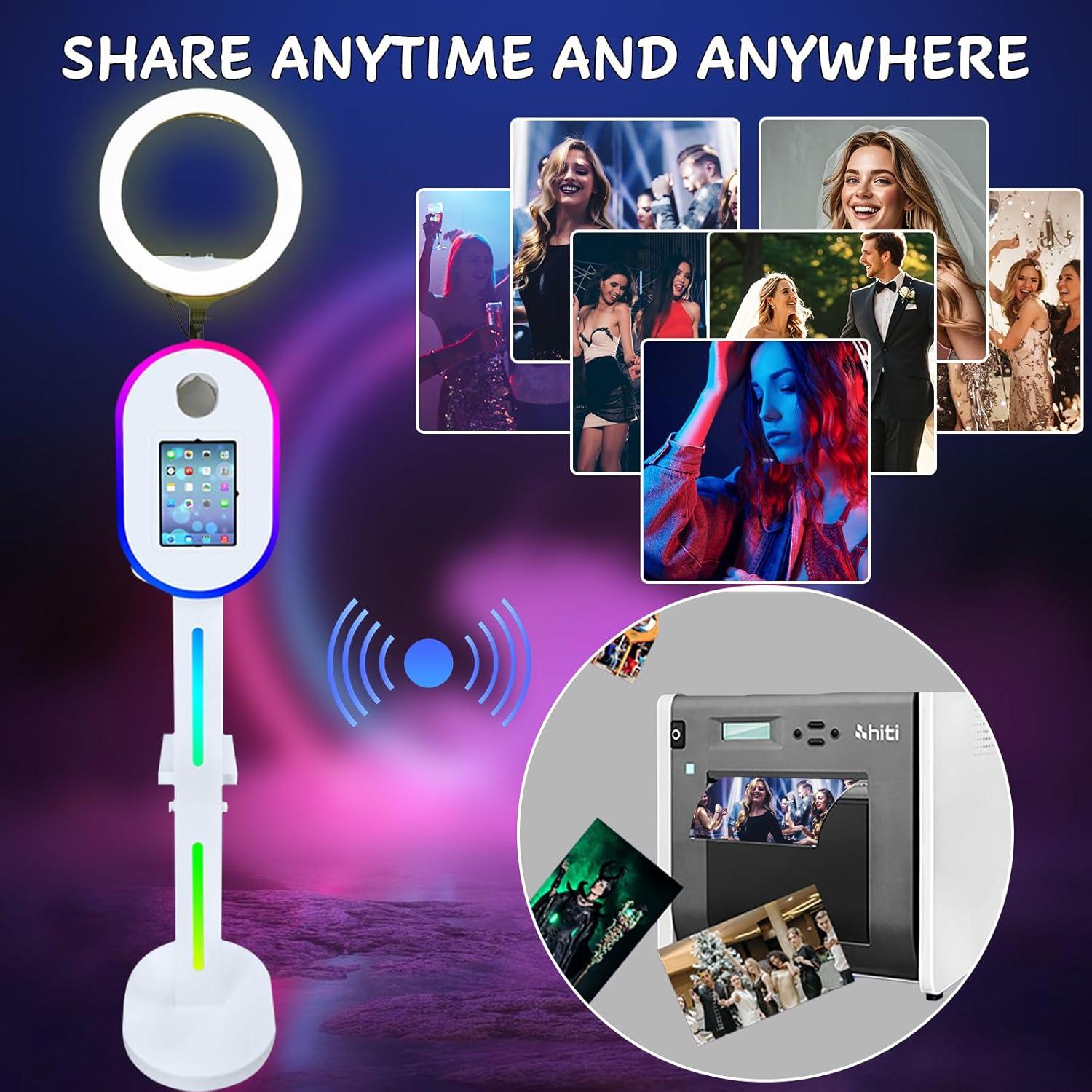 Portable Photo Booth for Ipad 10.2" 11" 12.9" APP Control Booth Shell Stand Compatible with iPad Stand Selfie Photo Booth Shell for DSLR with Ring Light for Birthday Party (White Full Set)